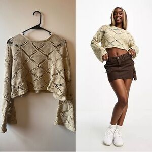 SIXTH JUNE - Distressed Knit Long Sleeve Top in Cream